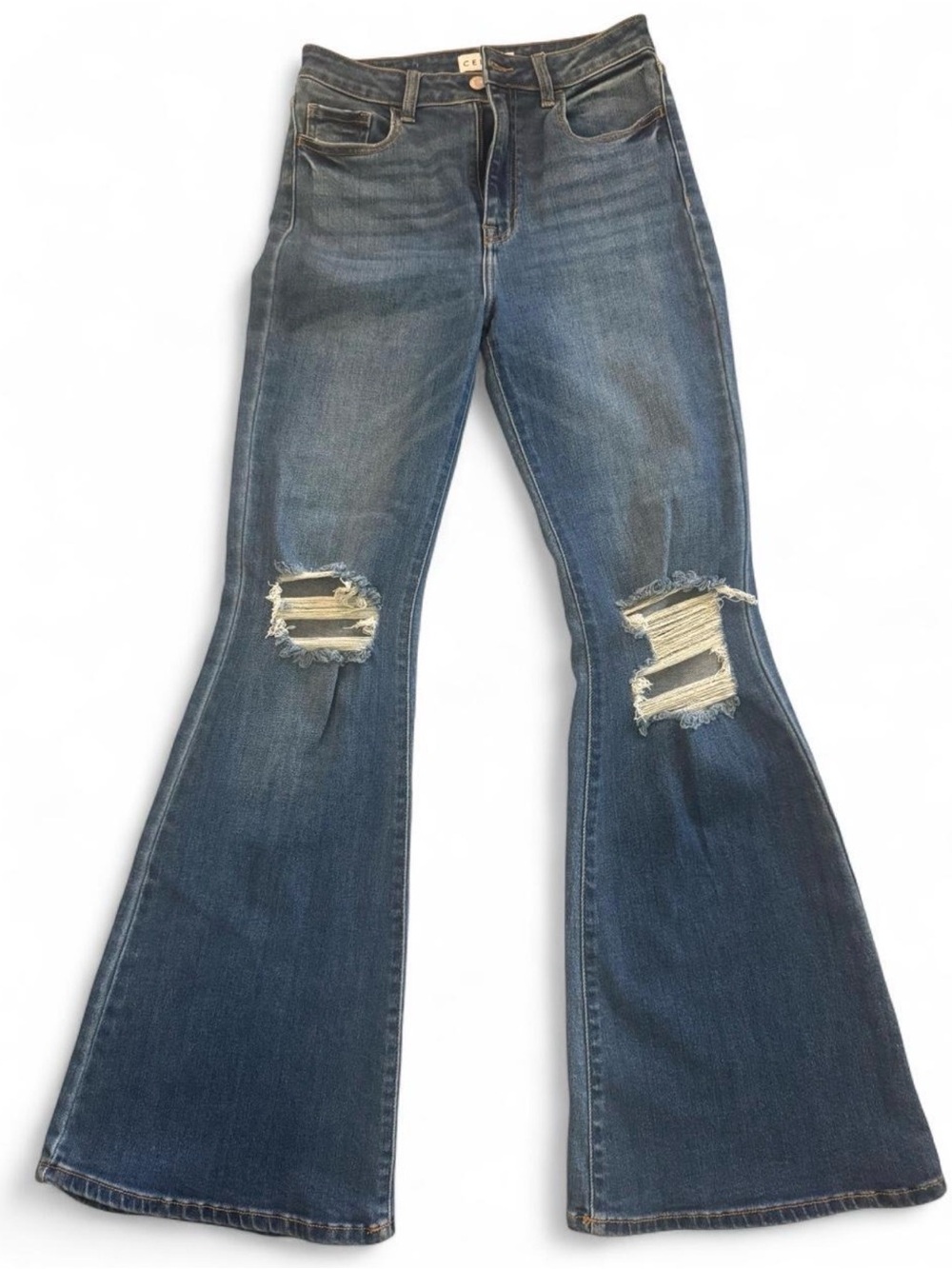 Cello Size 9 High Rise Flare Jeans Distressed Bell Bottom Y2K Medium Wash
